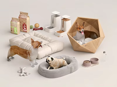 Pet Kennel & Box Pet Furniture Kennel Dog Food Pet Toys 3d model