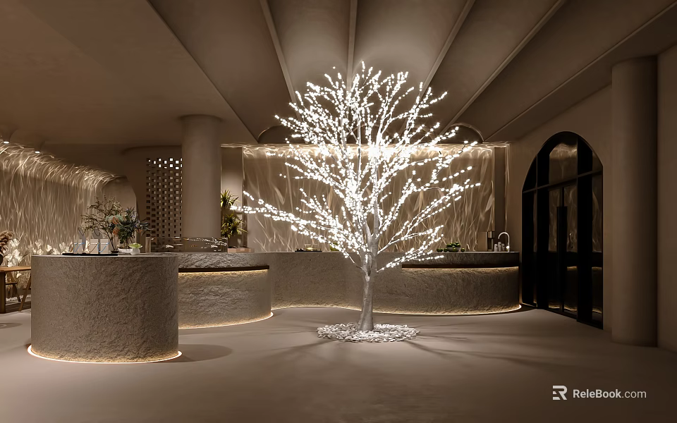 Luxurious Jewelry Store Interior With Illuminated Tree And Counters 3d model 