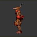 Wooden Apple Themed Robot Character For Game And Movie With Red Joints And Leaf