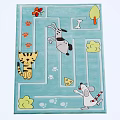 Square Carpet With Cartoon Cat Mouse Cheese Paw Prints And Green Bushes