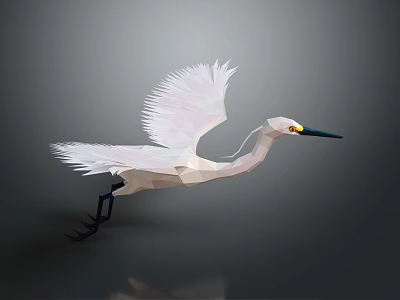 White Low Poly Style Egret Decorative Sculpture For Modern Home Furniture 3d model