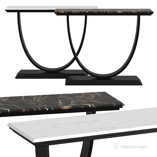 Console Table With Black Circular Ring Base And Marble White Tabletop Design 3d model