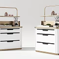 Modern Bar Counter Design With White Cabinets Black Handles Wooden Base And Gold Metal Shelf