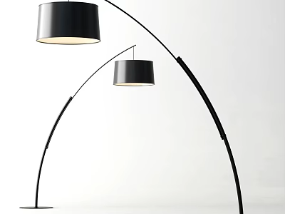 Two Black Modern Arc Shaped Floor Lamps With Drum Shades In White Interior 3d model