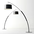 Two Black Modern Arc Shaped Floor Lamps With Drum Shades In White Interior