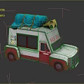 White Red Ice Cream Truck With Blue Items On Roof Yellow Horn And Stickers