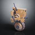 Yellow Mechanical Unit 05 Robot With Wheel Antenna And Cannon Structure 3d model