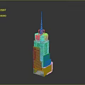 Modern Tall Office Building with Glass Curtain Wall and Green Top Design Elements