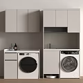 Modern Laundry Room Setup With White Cabinets And Washing Machines 3d model