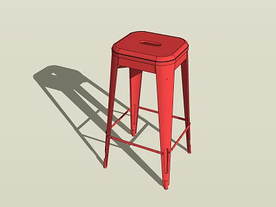 Red Metal Bar Stool With Square Seat And Modern Design For Kitchen 3d model