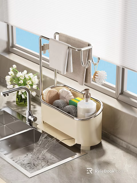 Kitchen Organizer with Storage Caddy Sponge Soap and Towel Rack Near Sink 3d model 