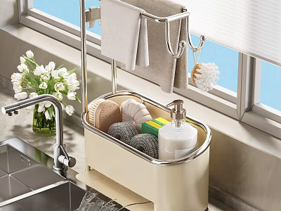 Kitchen Organizer with Storage Caddy Sponge Soap and Towel Rack Near Sink 3d model