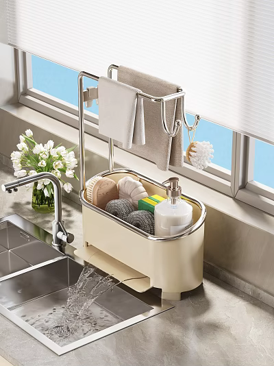 Kitchen Organizer with Storage Caddy Sponge Soap and Towel Rack Near Sink 3d model
