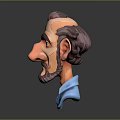 Cartoon Male Character 3D Head Model With Beard Brown Hair And Blue Shirt