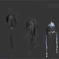 Three Stylish Gray Feather Decorative Hair Accessories With Tassels And Pendants