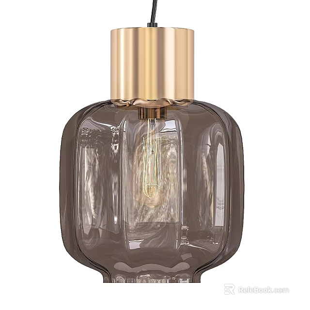Modern Pendant Light With Gold Metal Top And Dark Brown Glass Shade 3d model 