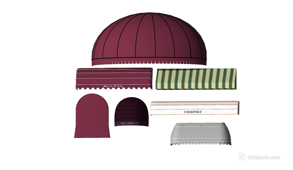 Various Styles and Colors of Awnings Including Dome Semicircle Rectangular Designs 3d model 