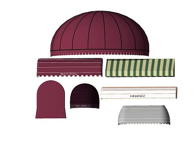 Various Styles and Colors of Awnings Including Dome Semicircle Rectangular Designs 3d model