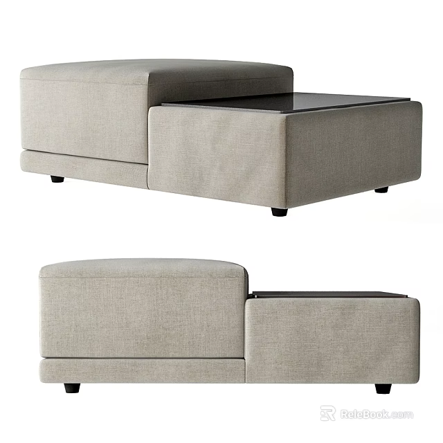 Light Gray Modern Fabric Ottoman With Modular Design And Black Supporting Legs 3d model