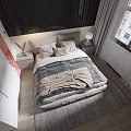 Modern Bedroom Interior Design With Black Vertical Striped Wall Pink Accent And Cozy Bedding