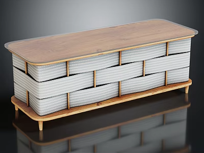 Modern TV Stand With Wooden Top And Woven Drawers On Wooden Legs 3d model