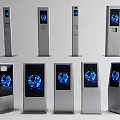 Public Facilities Self Service Interactive Kiosks With Standing Design Touchscreen And Blue Globe 3d model