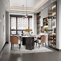 Modern Living Dining Room Interior With Neutral Sofa Abstract Artwork And Decorative Shelves