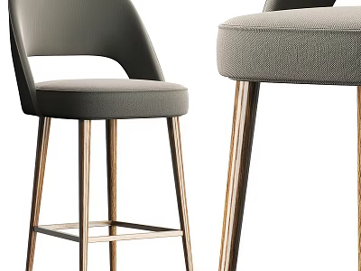 Modern Gray Padded Bar Stools With Golden Metal Legs For Kitchen 3d model