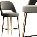 Modern Gray Padded Bar Stools With Golden Metal Legs For Kitchen