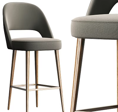 Modern Gray Padded Bar Stools With Golden Metal Legs For Kitchen 3d model