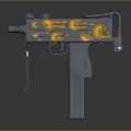 Gray Submachine Gun with Orange Flame Patterns Stock and Magazine
