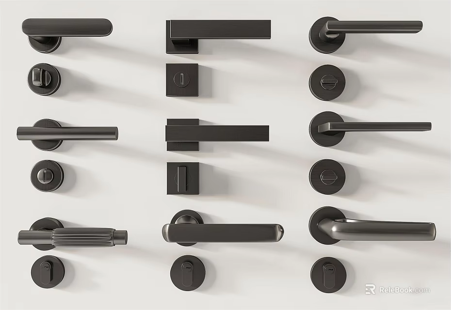 Modern Door Handles With Various Stylish Black Designs For Home Interior Decor 3d model 