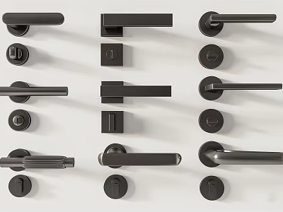 Modern Door Handles With Various Stylish Black Designs For Home Interior Decor 3d model