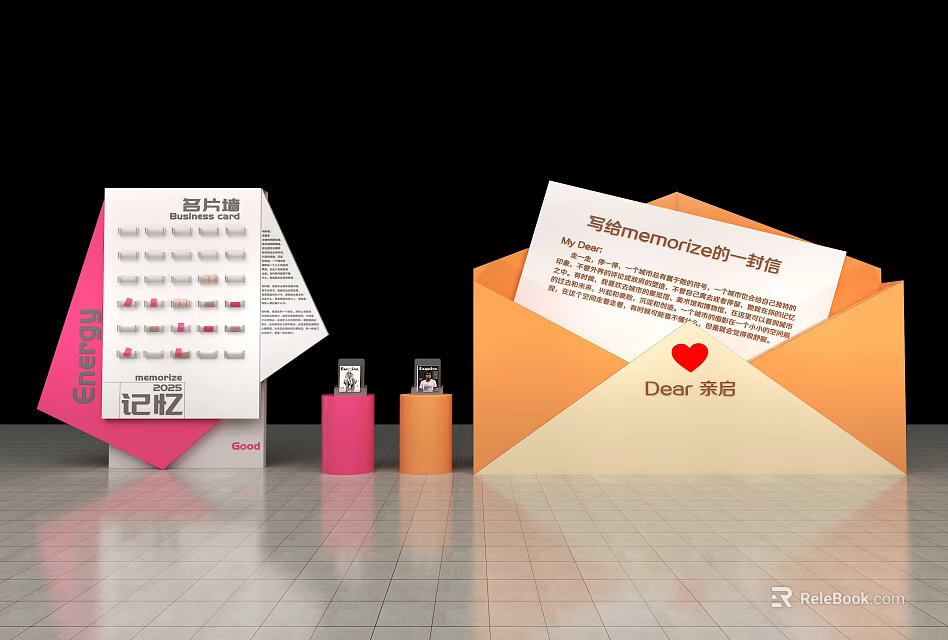 Colorful Photo Check In Spot With Photo Wall Envelope And Decorative Items 3d model 