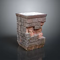 Distressed Square Stone And Wood Block Structure With Chipped Edges Exposed Red Interior Layers 3d model