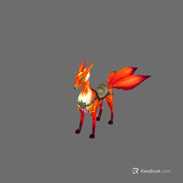 Mythical Orange Fox With Decorative Saddle And Vibrant Tail Design 3d model 