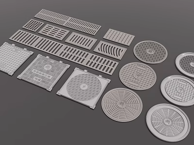 Various Manhole Covers With Different Grid Patterns And Circular Square Shapes 3d model