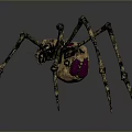 Detailed Metallic Spider Sculpture With Long Thin Legs And Purple Eyes
