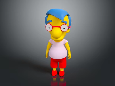 Cartoon Man With Blue Hair Red Glasses Yellow Nose White Shirt Red Shorts Red Shoes 3d model