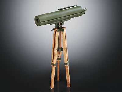 High Quality Commercial Green Telescope with Stable Wooden Tripod Stand for Professional Use 3d model