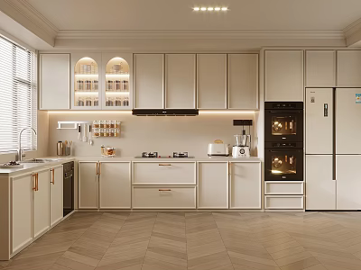 Modern Kitchen Interior Design With White Cabinets Island Counter And Appliances 3d model