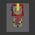 Red Industrial Tower Structure With Metal Frame Yellow Top And Gray Base