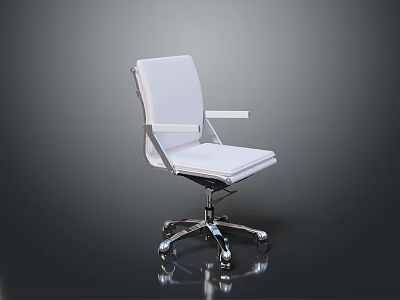 Modern White Upholstered Office Chair With Silver Metal Frame And Rolling Casters 3d model