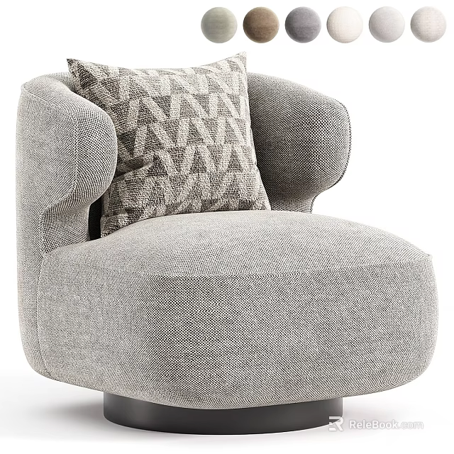 Elegant Modern Gray Fabric Single Sofa With Curved Armrest And Geometric Pillow 3d model 