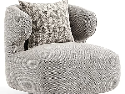 Elegant Modern Gray Fabric Single Sofa With Curved Armrest And Geometric Pillow 3d model