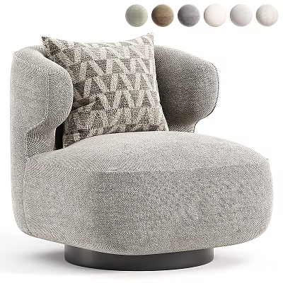Elegant Modern Gray Fabric Single Sofa With Curved Armrest And Geometric Pillow 3d model