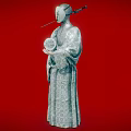 Mysterious Game Movie Character With White Mask Gold Spiral Eyes And Mesh Clothing On Red Background