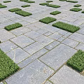 Gray Stone Pavement Ground With Regular Pattern And Square Grass Plots 3d model