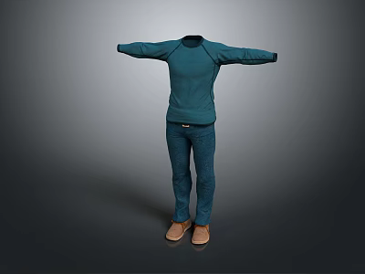 Long Sleeve Blue Sweater With Blue Pants And Brown Shoes Casual Outfit 3d model