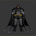 Batman Character With Muscular Build Spiked Shoulders Black Cape Yellow Utility Belt And Weapons